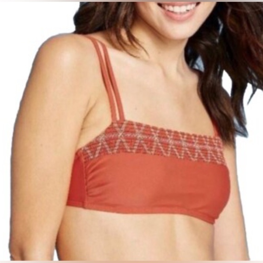 Xhilaration Rust Smocked Double-Strap Bandeau Bralette